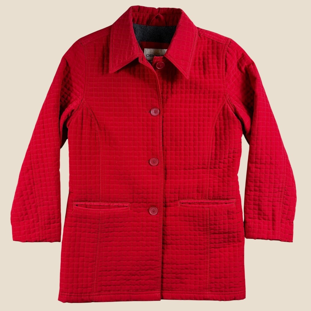 Cherokee Quilted Jacket Women S Red Button Front Collared Barn Coat Fall Cozy
